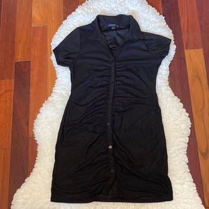 MM MM MM Black Button Up Ruched Dress